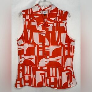 CAbi Kelly Sleeveless Blouse‎ Orange White Geometric Print Resortwear Sz L